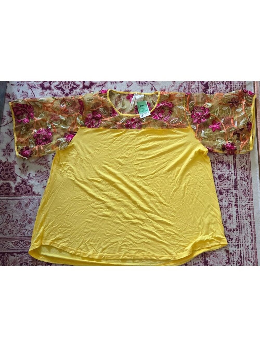 Forgotten Grace Yellow Crochet Lace Boho Peasant Top Womens 2XL New Chic Style!!